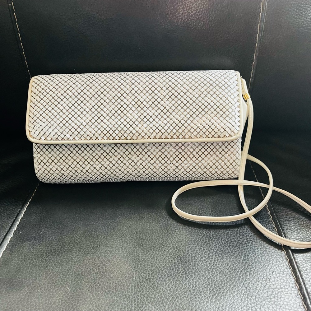 Whiting and Davis Elegant Retro Ivory Mesh Cocktail Clutch Envelope Bag
